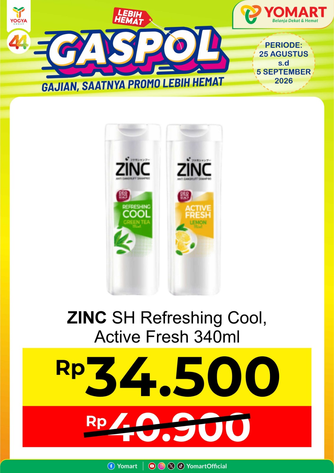 Zinc Sh refreshing cool, Active fresh 340 ml