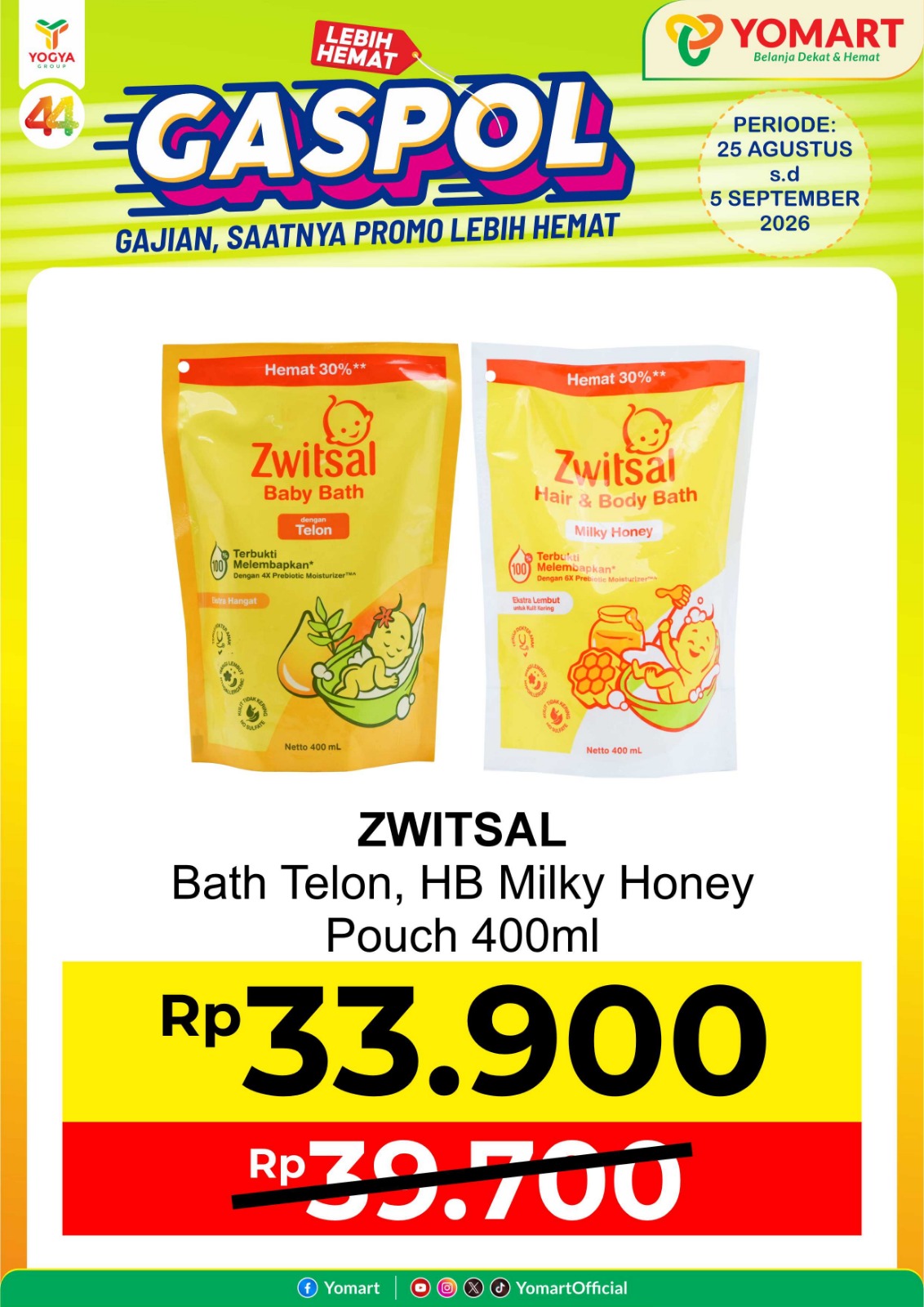 Zwitsal Bath Telon, HB milky honey pouch 400ml
