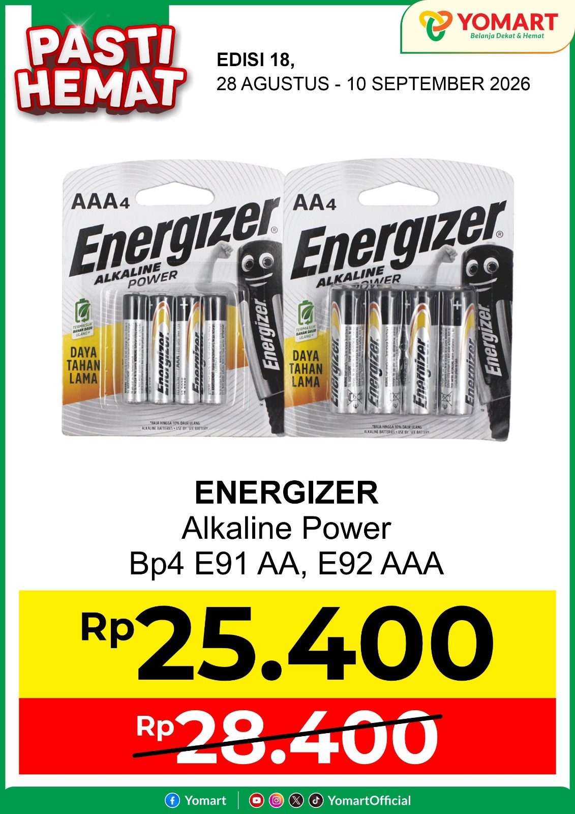 ENERGIZER alkaline power AA, AAA