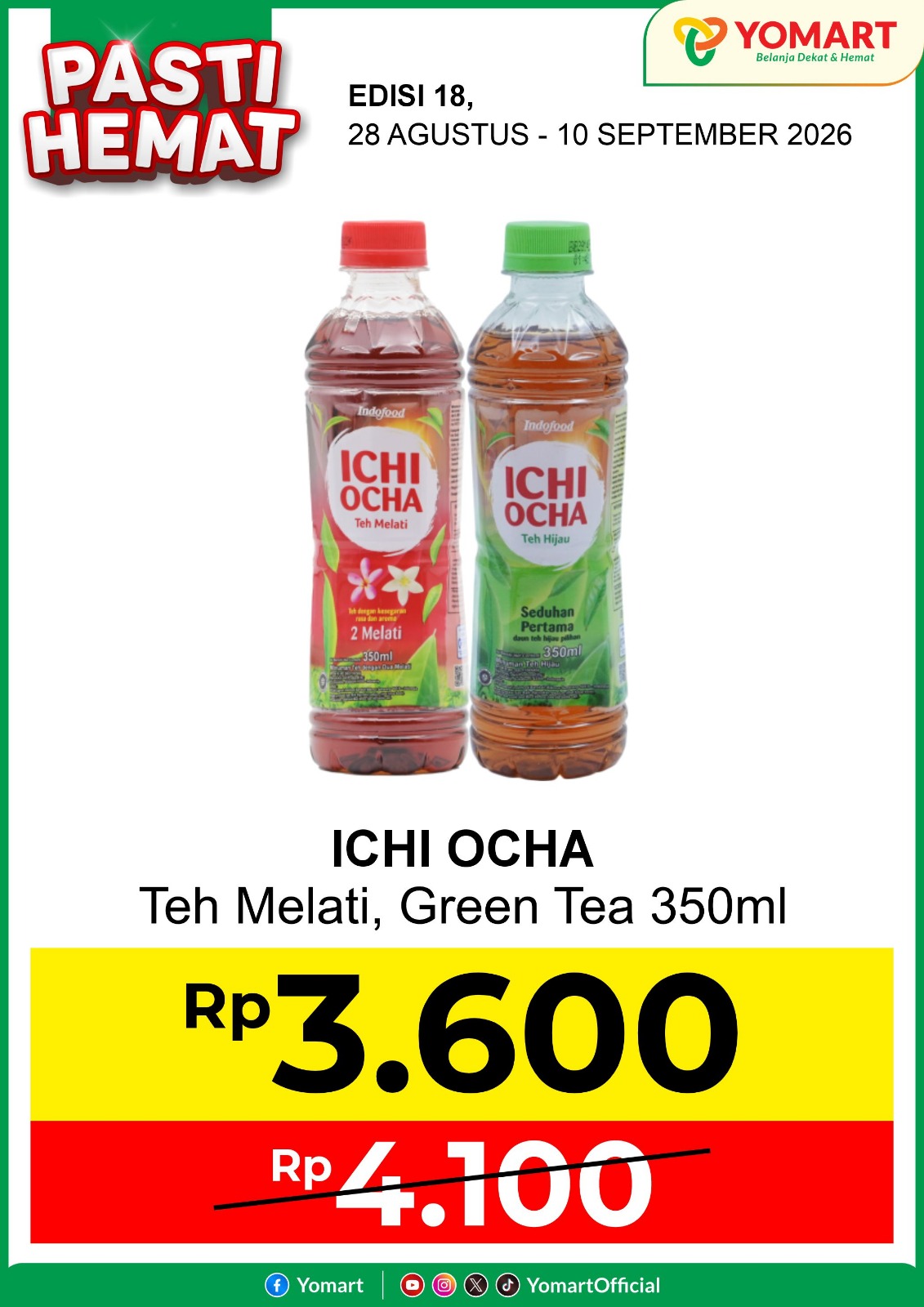 ICHI OCHA Teh melati, Green tea 350ml