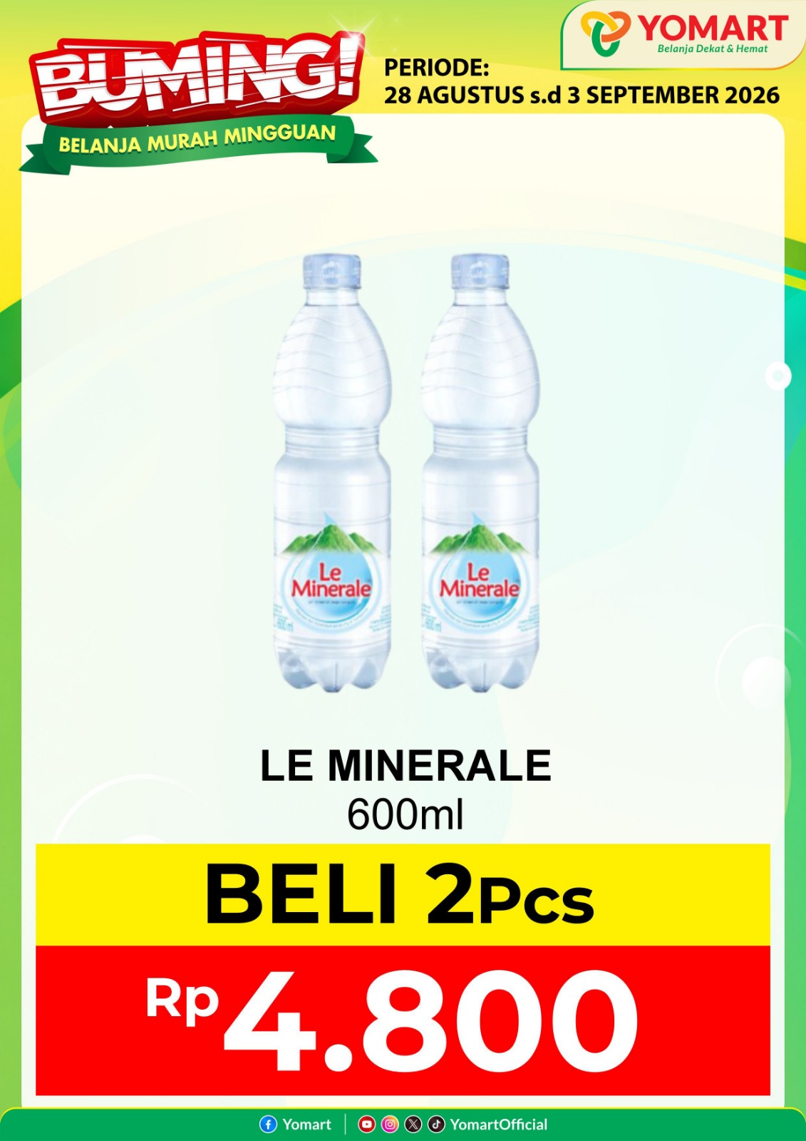 LE MINERALE 600ml  (2pcs Rp.4800)