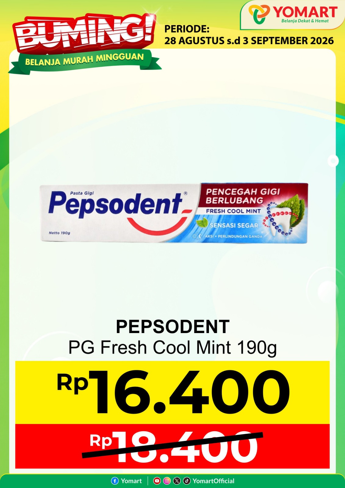 PEPSODENT pasta gigi fresh cool mint 190gr 